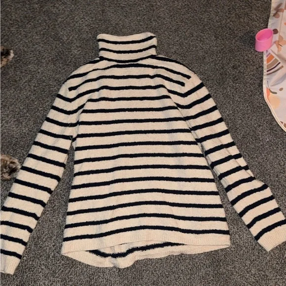 J Crew Striped Turtleneck Sweater - Black and Cream - Picture 1 of 3